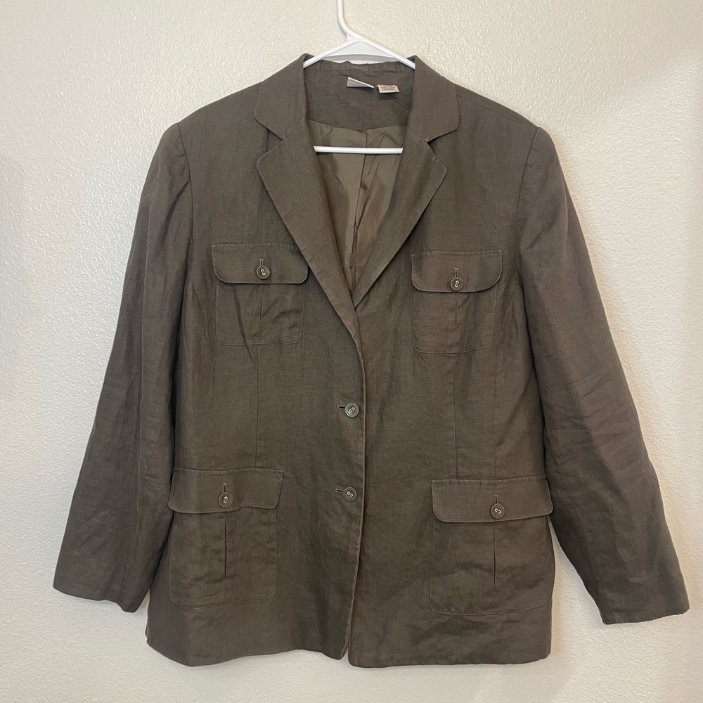 Vintage MERONA Women's Brown Linen Shell 3 Button‎ Down Blazer Size 16W